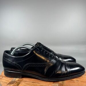 Salvatore Ferragamo Cap Toe Oxford Dress Shoes Black Leather Men's 11 D